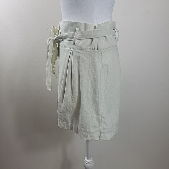 Shinestar Linen Shorts Womens L White Belted Button Fly High Waist Paperbag Boho - Picture 3 of 12